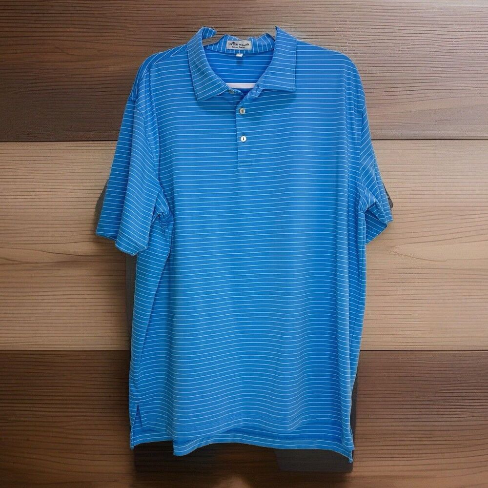 Peter Millar Summer Comfort Polo Shirt XL Blue Striped Golf Stetch Performance
